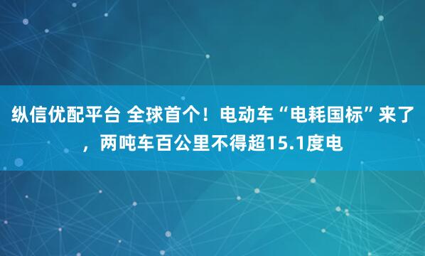 纵信优配平台 全球首个！电动车“电耗国标”来了，两吨车百公里不得超15.1度电