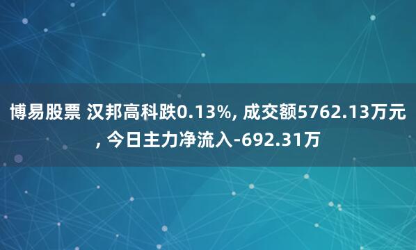 博易股票 汉邦高科跌0.13%, 成交额5762.13万元, 今日主力净流入-692.31万