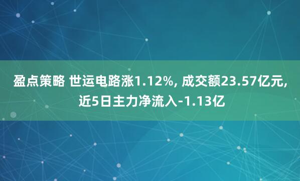 盈点策略 世运电路涨1.12%, 成交额23.57亿元, 近5日主力净流入-1.13亿